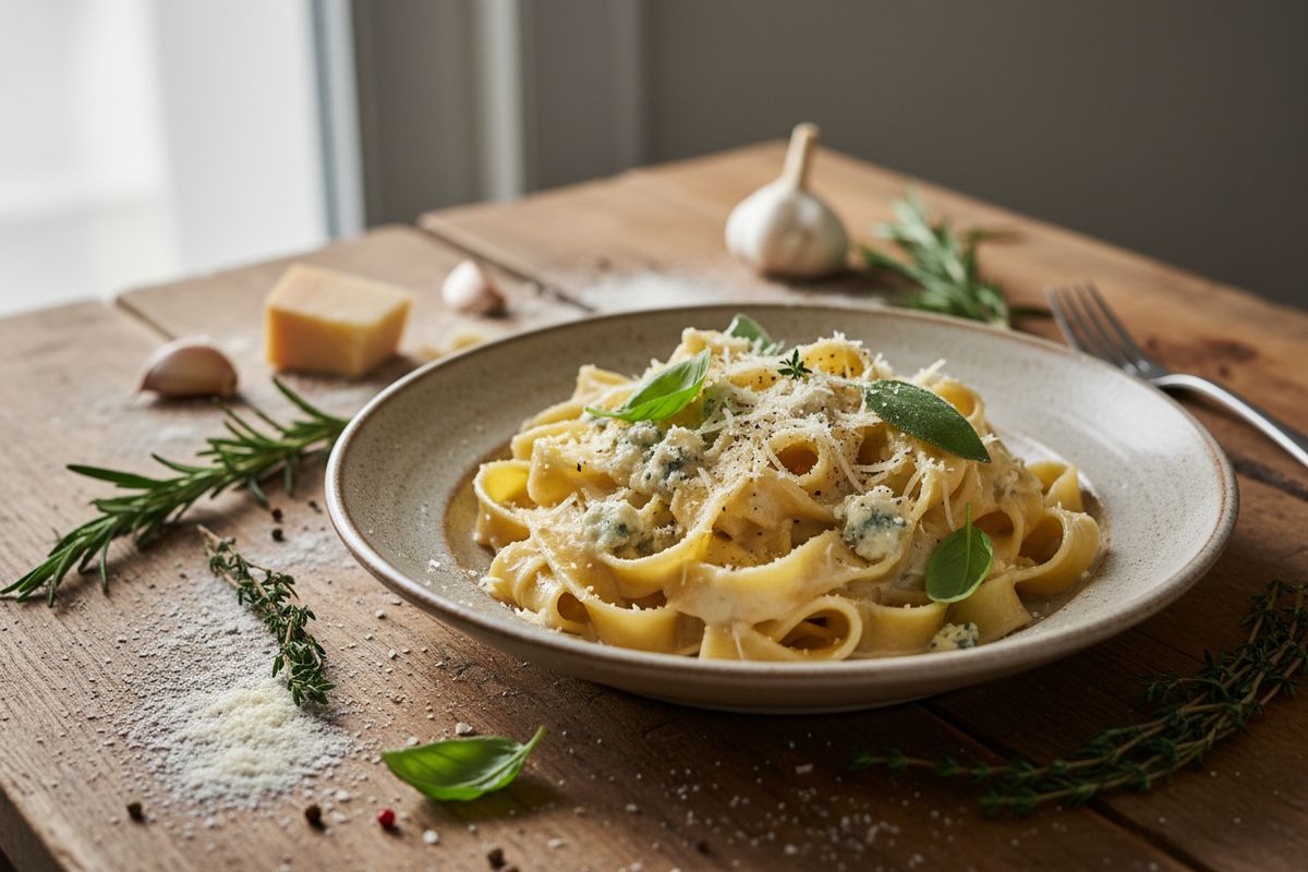 Kermainen gorgonzolakastike, tuorepasta ja tuoreet yrtit yhdistyvät tässä italialaisessa klassikossa, joka on valmis pöytään alle 30 minuutissa.