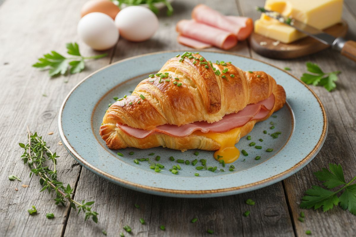 Ylellinen kinkkucroissant-vuokaleipä – täyteläinen ja kultainen brunssiherkku koko perheelle.