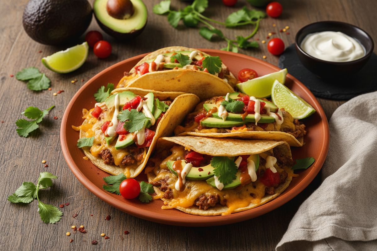 Rapeaksi paistetut smashed tacot broilerin siskonmakkaralla, chipotle-majoneesilla ja tuoreilla lisukkeilla – arjen paras tex mex -kokemus.