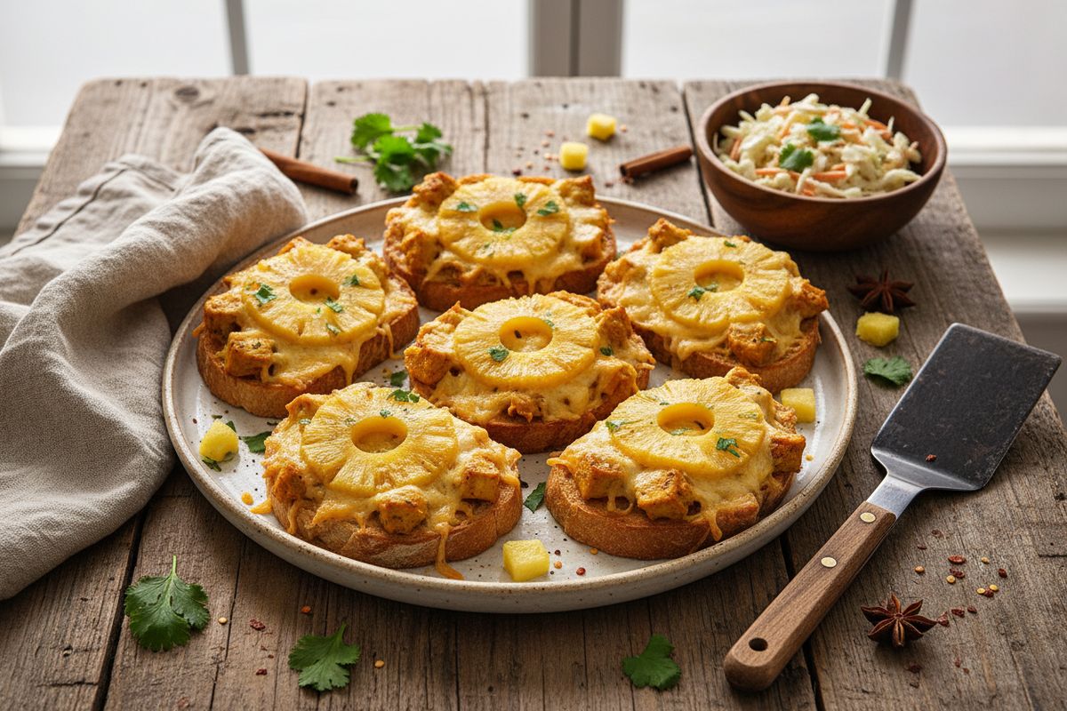 Kullanruskea curry-kanaleipä ananaksella – täyteläinen retroklassikko, joka syntyy helposti ja maistuu koko perheelle.