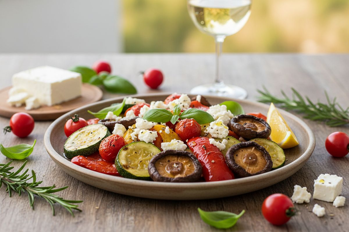 Tuoreita kesäkasviksia, fetaa ja basilikaa foliopaketissa grillattuna – helppo ja maistuva vegetaarinen grilliherkku.