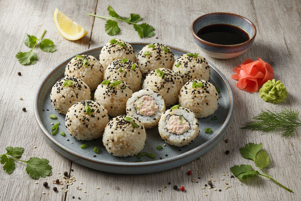Kevyet ja maukkaat tonnikalariisi-sushipallot valmistetaan jogurtilla majonesin sijaan – raikas japanilainen herkku kotikeittiöstä.