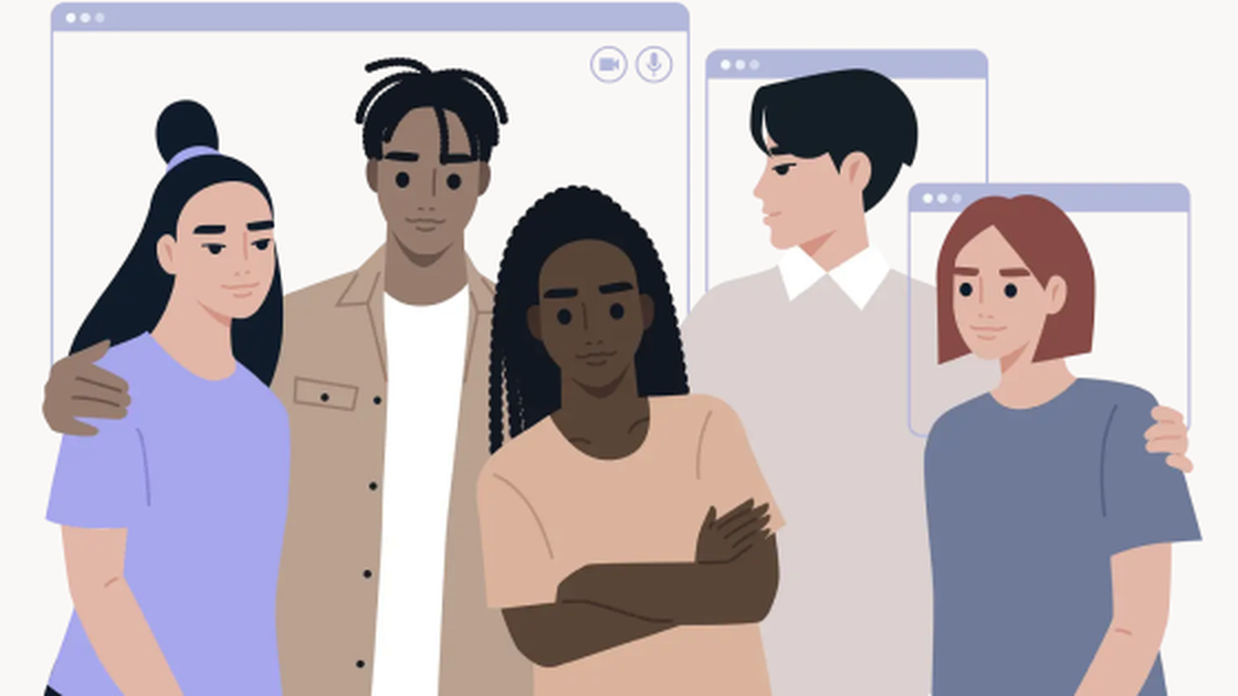 Five people together on a video call