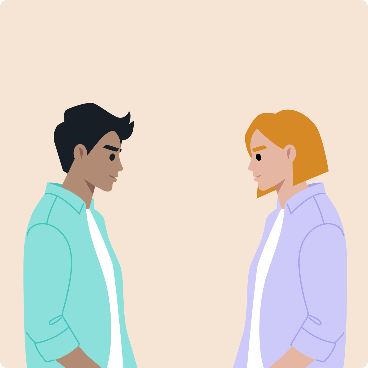 Two people talking face to face