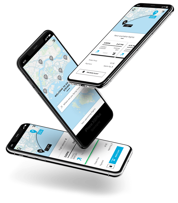 three iPhones showing screens from my project Volocopter Prototype