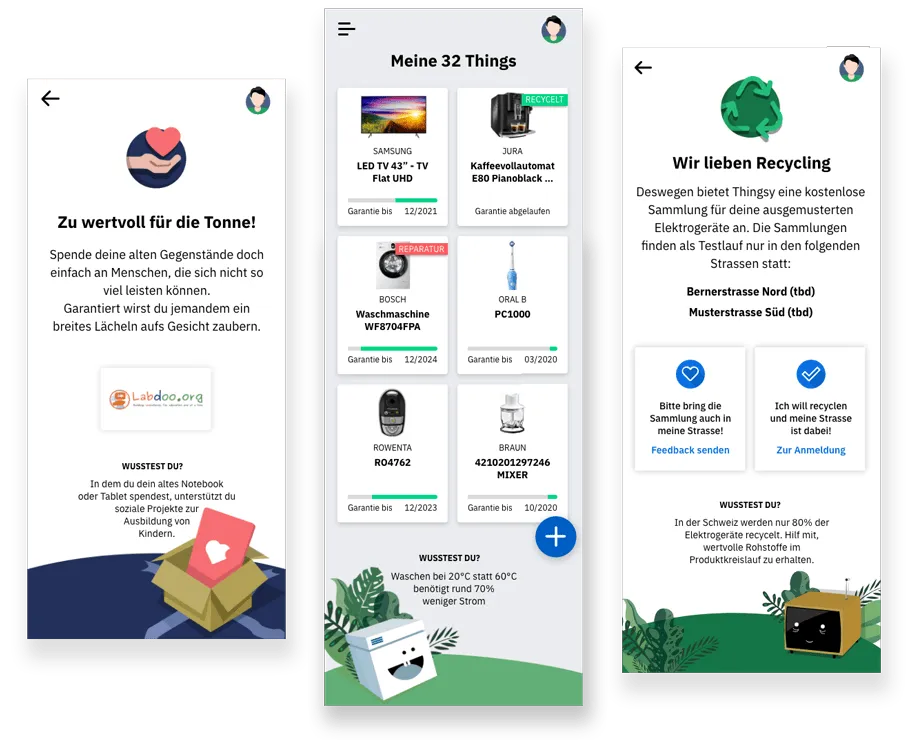 Drei App Screen von Thingsy
