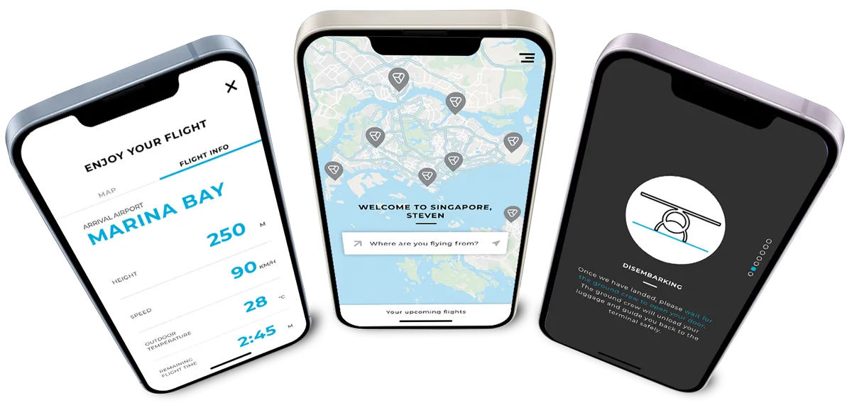 App Screens von dem Volocopter Prototypen gezeigt auf drei iPhones