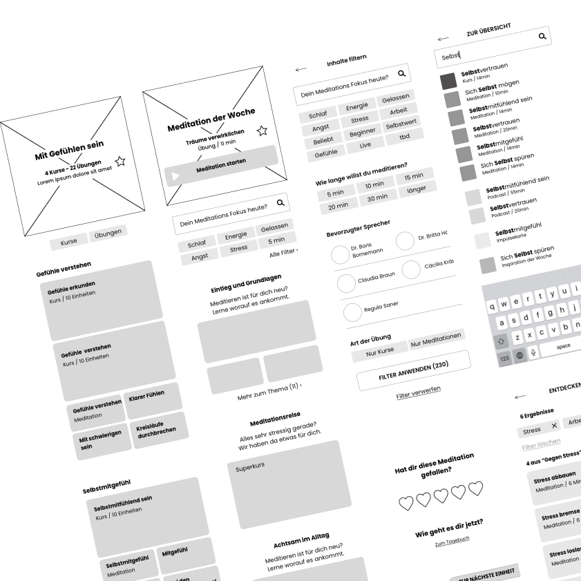 Wireframes from the concept for the balloon app.