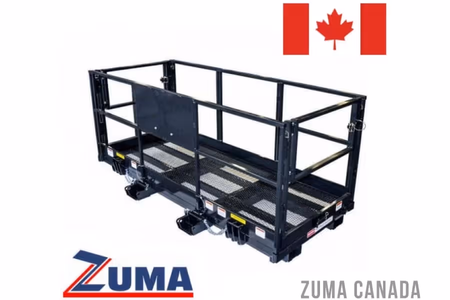 Rear view of 4x9 8 telehandler man basket with fork slots and safety railing in Canada