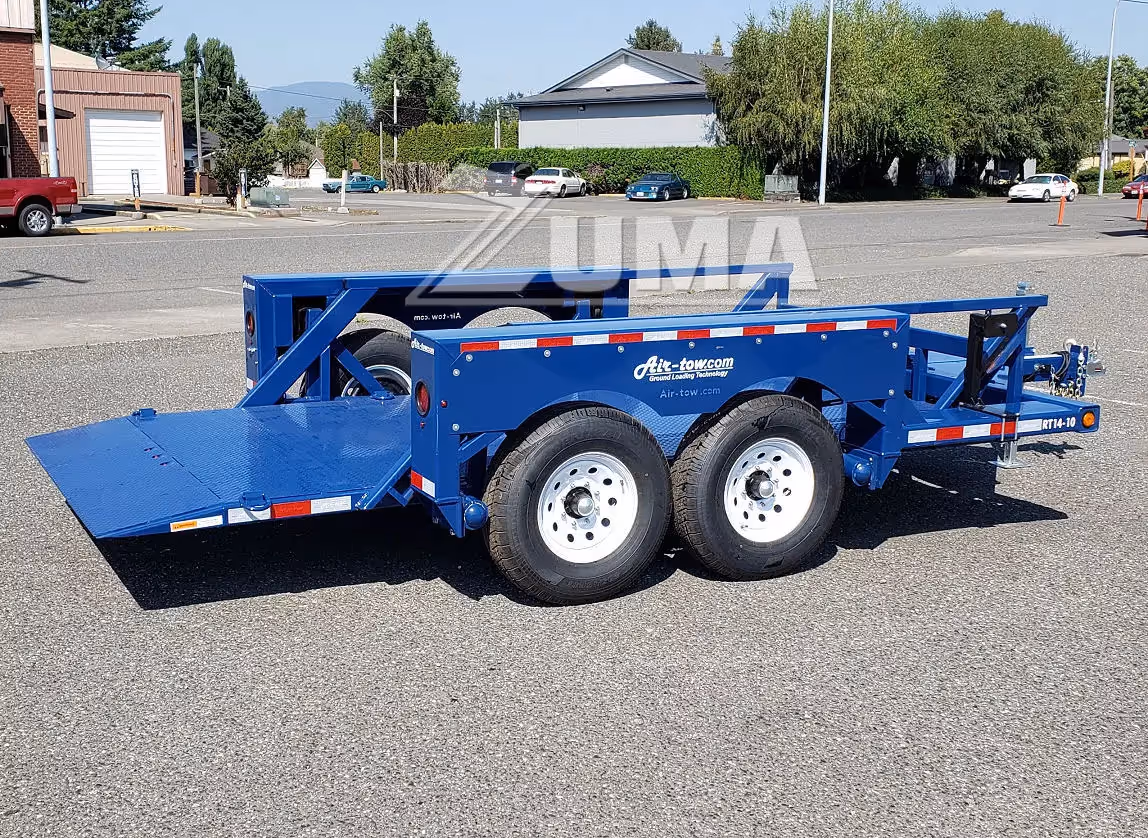 Air-Tow T14-10 trailer with extended ramp at angle view in Canada