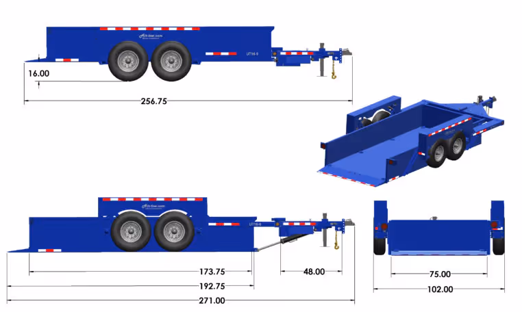 Airtow UT16-14 drop-deck trailer dimension diagram in Canada