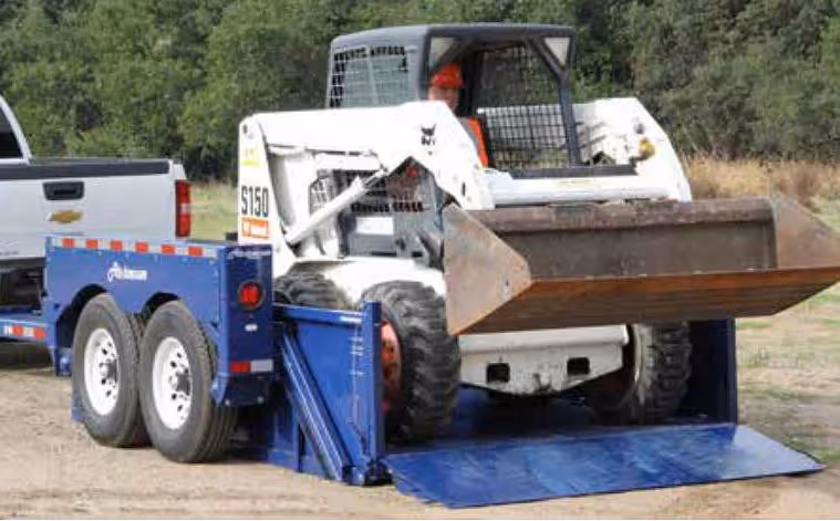 Airtow UT14-10 drop deck trailer loading skid steer from ramp in Canada