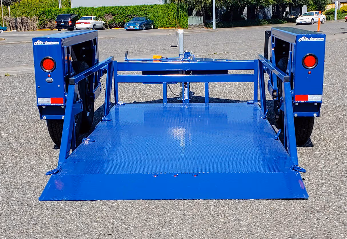 Air-Tow T12-10 trailer rear view showing full-width loading deck in Canada
