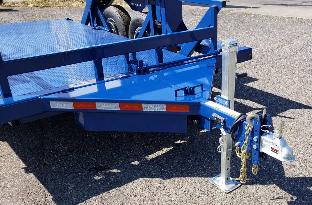 Air-Tow T12-10 trailer close-up of hitch system with safety chains in Canada