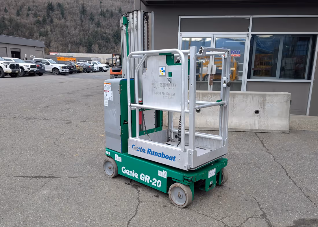 Genie GR-20 runabout lift front angle with platform visible in Canada