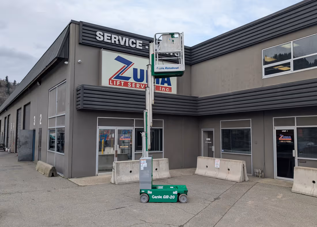 Genie GR-20 runabout lift extended to full height in Canada