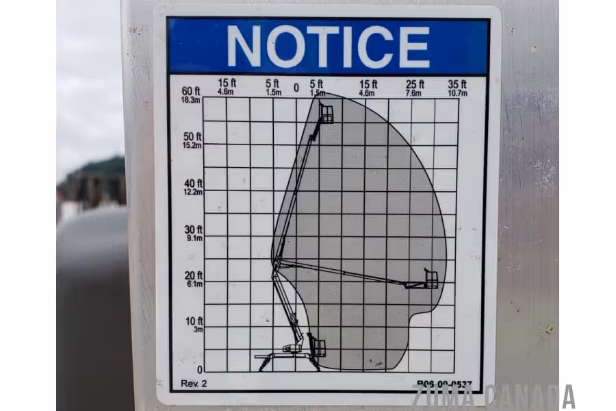 Haulotte 5533A boom lift range of motion chart label in Canada