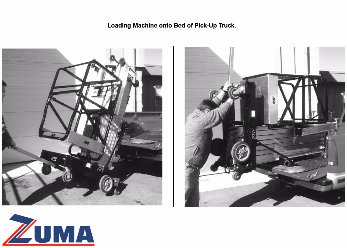 Guide showing how to load JLG 25AM onto a pickup truck