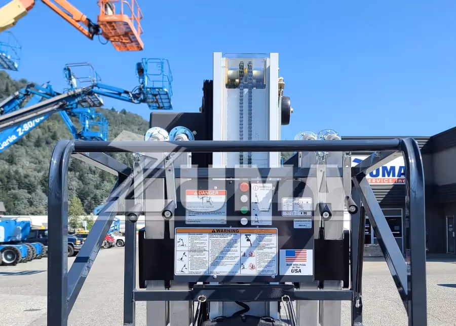 Operator view from JLG 25AM basket showing control panel