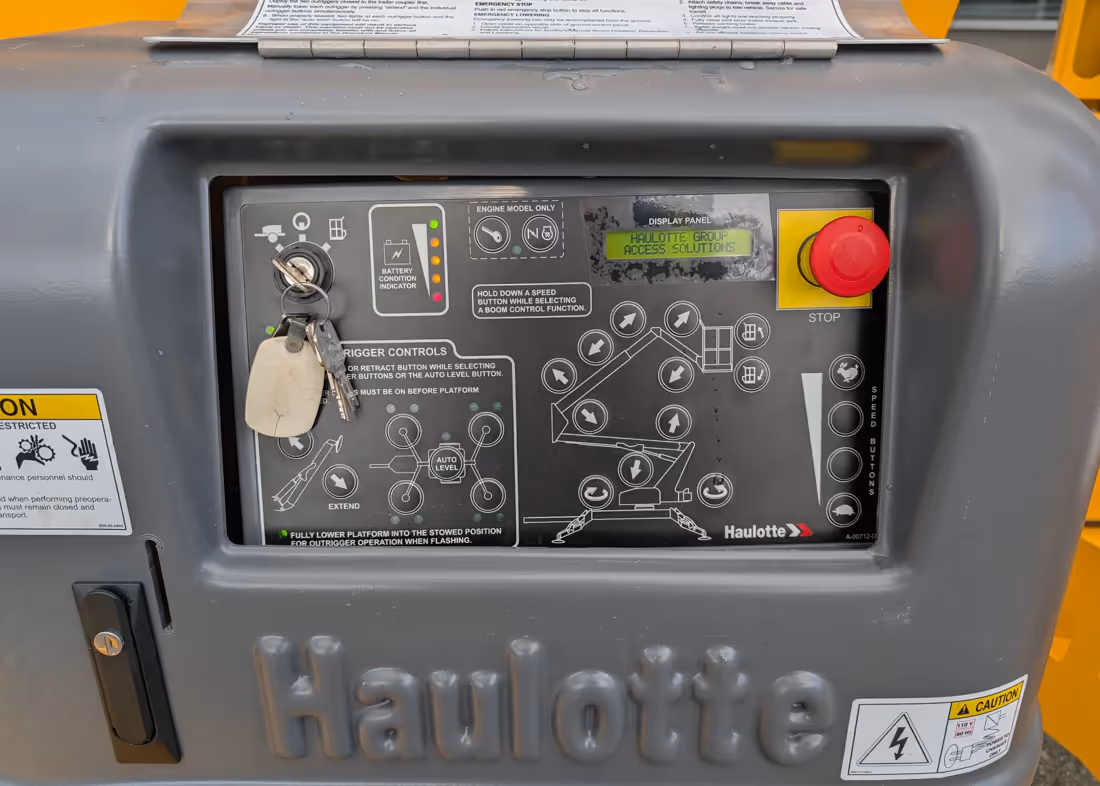 Haulotte 4527A towable boom lift ground control panel in Canada