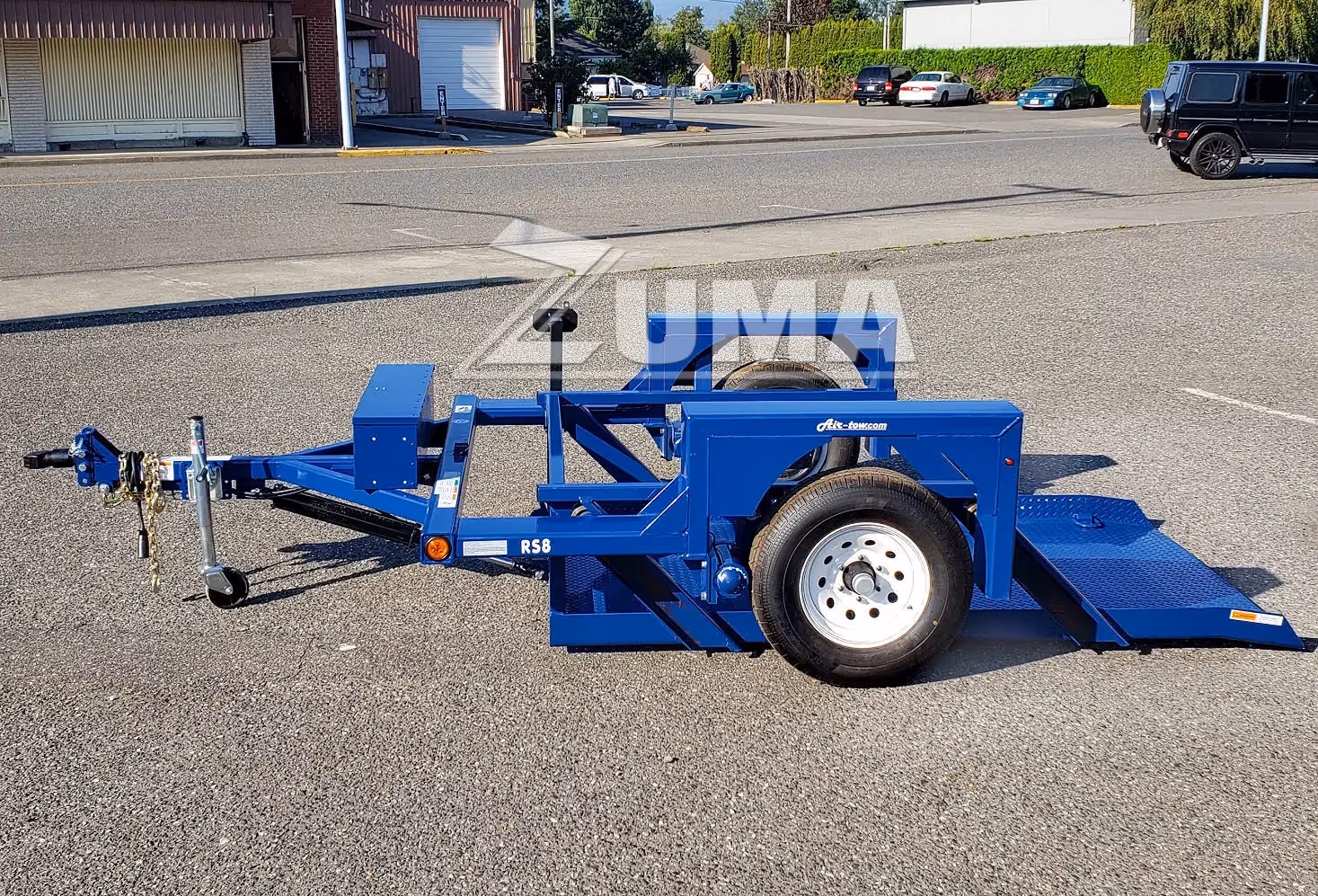 Air-Tow S8-35 utility trailer passenger side with deck open in Canada