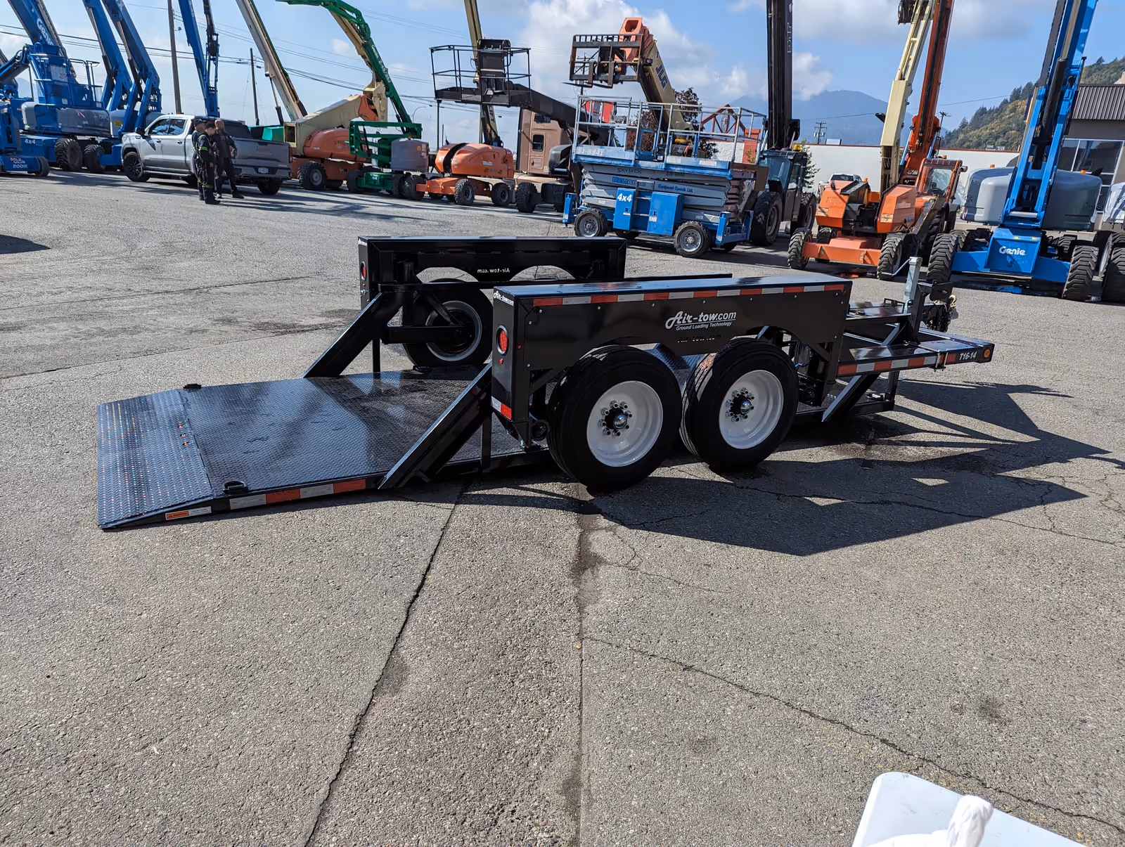 Air-Tow T16-14 trailer wide angle view with deck lowered in Canada