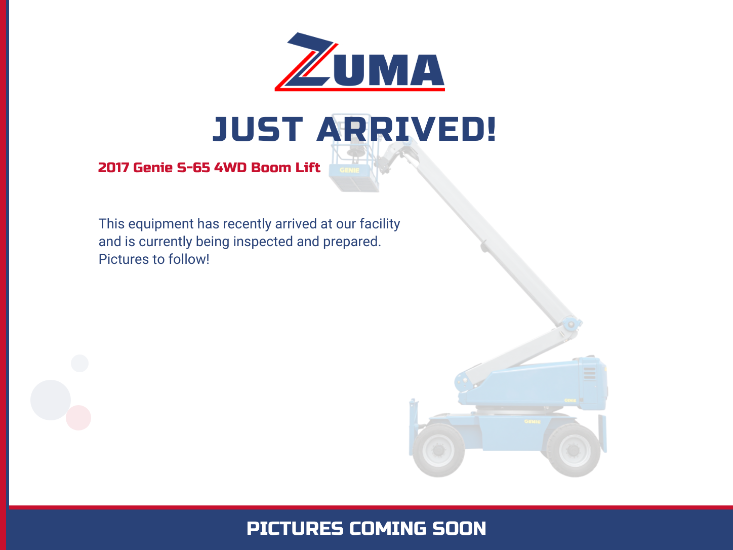 2017 Genie S65 Boom Lift