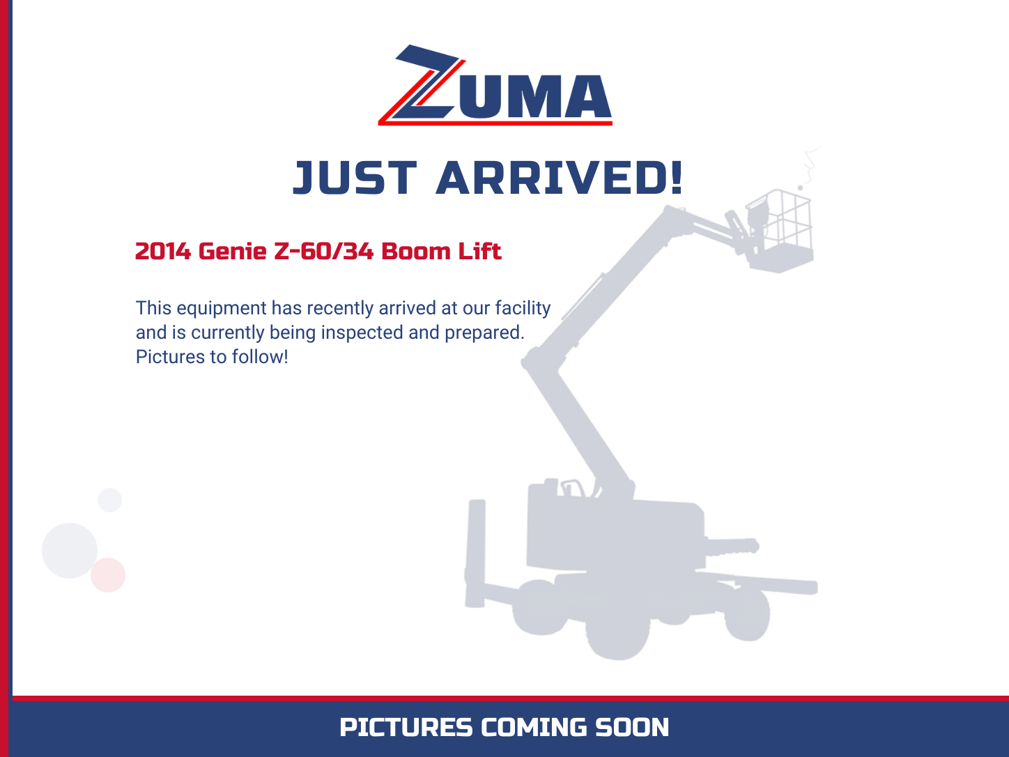 2014 Genie Z60/34 Boom Lift