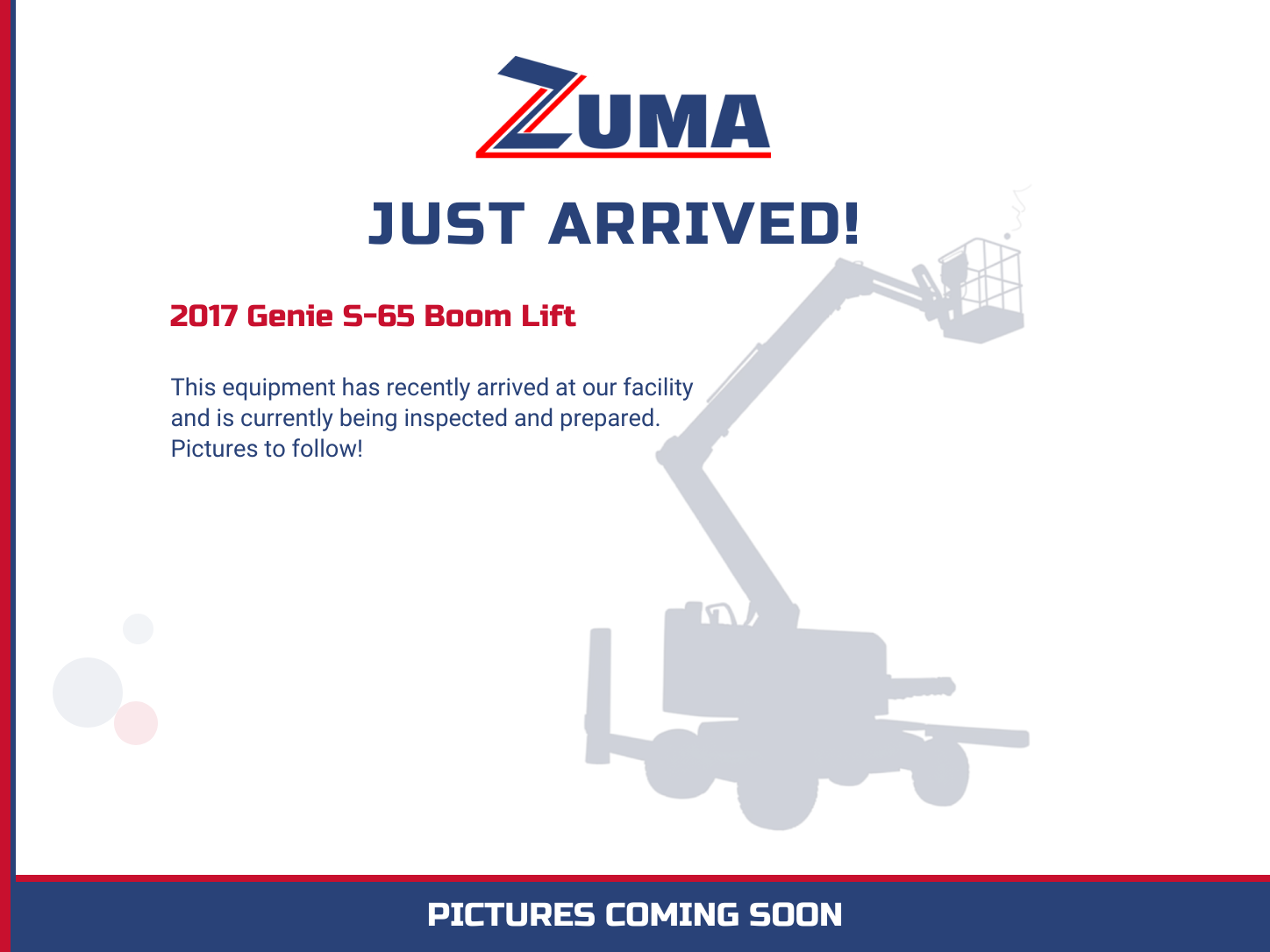 2017 Genie S-65 Boom Lift