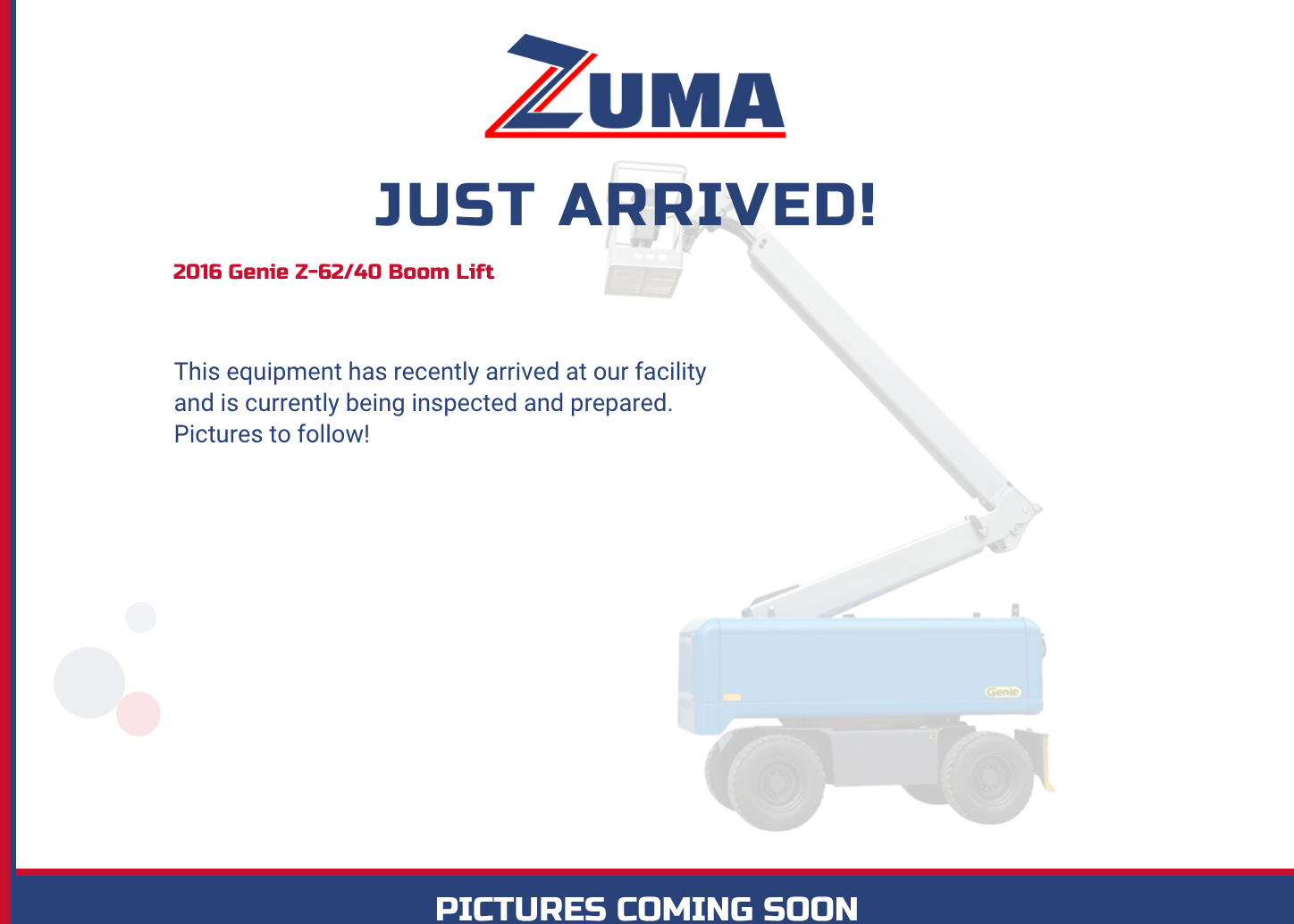 2016 Genie Z-62/40 Boom Lift