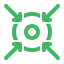 Green icon depicting a person inside a focused target or frame.