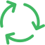 Green circular arrows symbolizing recycling or return process.