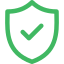 Green shield icon with a checkmark symbolizing security or protection.
