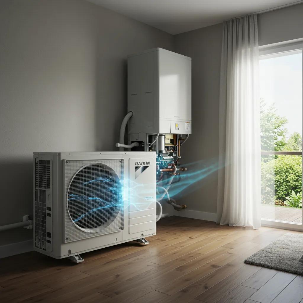 Daikin inverter heat pump operating efficiently in a residential setting, showcasing advanced technology