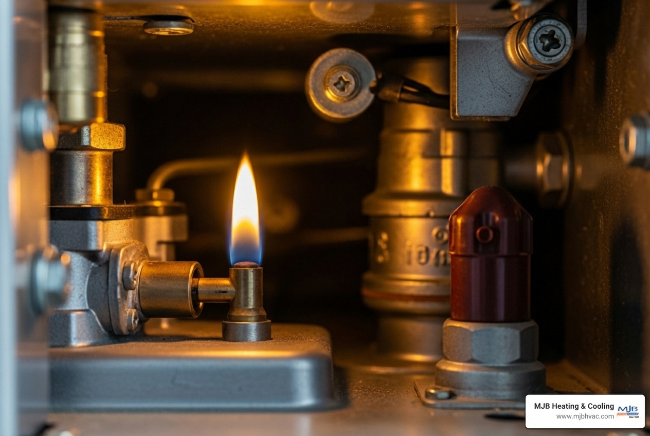 infographic showing five critical warning signs requiring immediate furnace repair: no heat production, gas or burning odors, strange loud noises like banging or grinding, yellow pilot light instead of blue, and carbon monoxide detector alarm - furnace repair 24 hour in andover, ks