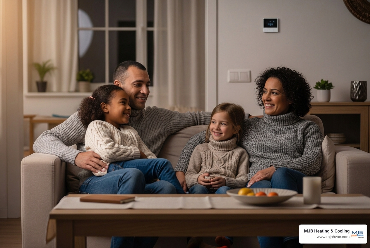 Infographic showing four key benefits of professional heating installation: 1. Improved Efficiency - properly sized and installed systems use less energy and lower utility bills, 2. Enhanced Comfort - even heating throughout your home with consistent temperatures in every room, 3. Increased Reliability - correct installation prevents breakdowns and extends equipment lifespan, 4. Better Air Quality - proper setup ensures clean airflow and reduces indoor pollutants - heating installation experts in andover, ks Infographic showing four key benefits of professional heating installation: 1. Improved Efficiency - properly sized and installed systems use less energy and lower utility bills, 2. Enhanced Comfort - even heating throughout your home with consistent temperatures in every room, 3. Increased Reliability - correct installation prevents breakdowns and extends equipment lifespan, 4. Better Air Quality - proper setup ensures clean airflow and reduces indoor pollutants - heating installation experts in andover, ks