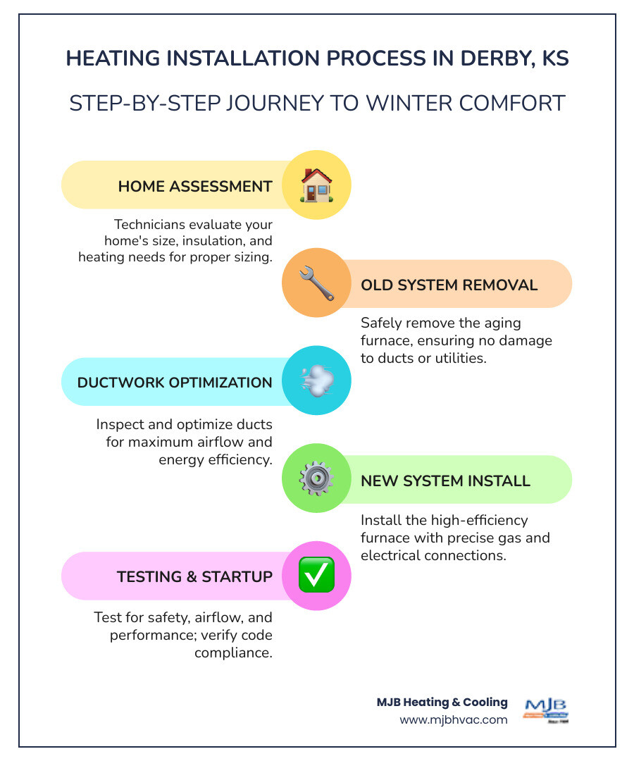 Step-by-step heating installation process infographic for Derby KS homeowners - heating installation in derby, ks