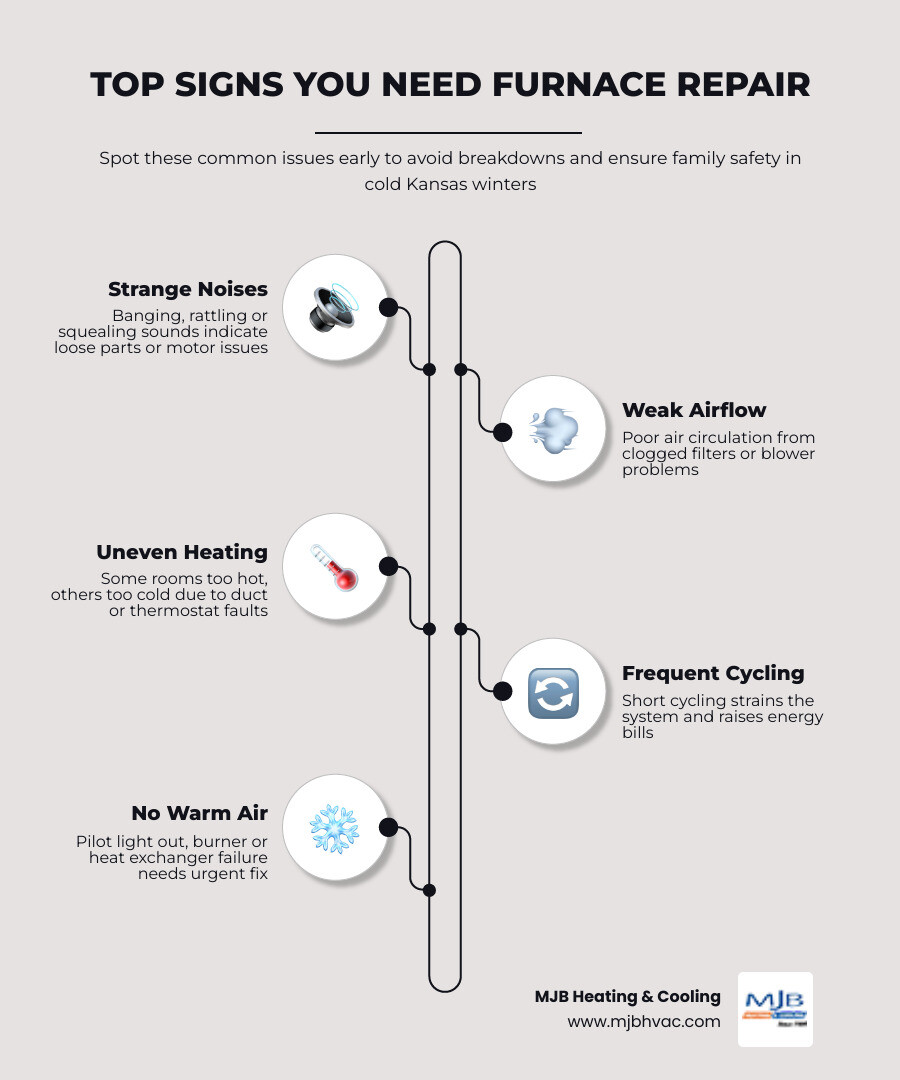 Infographic showing top signs you need furnace repair in Douglass KS and steps to take - furnace repair in douglass, ks