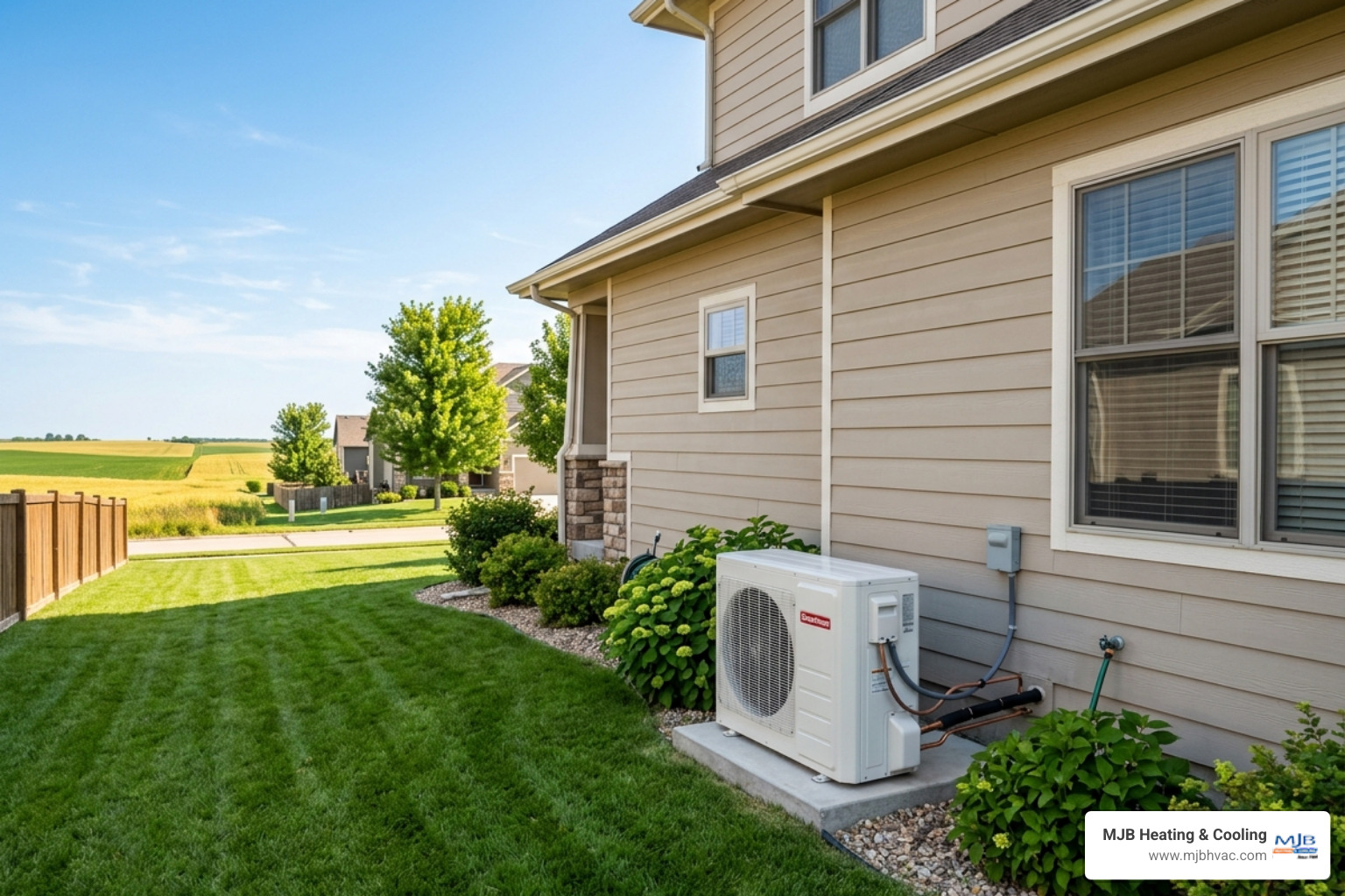 modern air conditioning unit outside a Kansas home in summer - ac installation in andale, ks modern air conditioning unit outside a Kansas home in summer - ac installation in andale, ks
