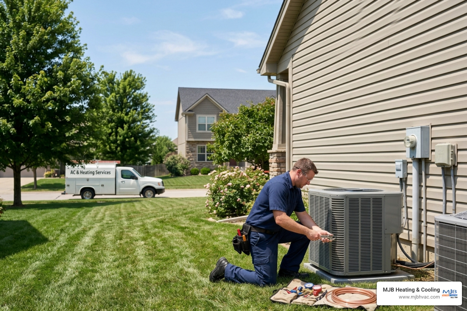AC installation outside a Kansas home in summer heat - ac installation in augusta, ks AC installation outside a Kansas home in summer heat - ac installation in augusta, ks