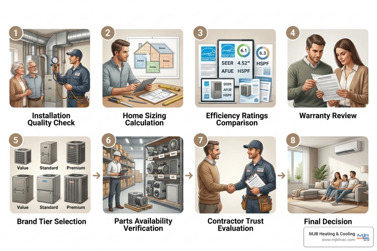 8-step HVAC brand selection process infographic for homeowners - choosing the right hvac brand for your home 8-step HVAC brand selection process infographic for homeowners - choosing the right hvac brand for your home