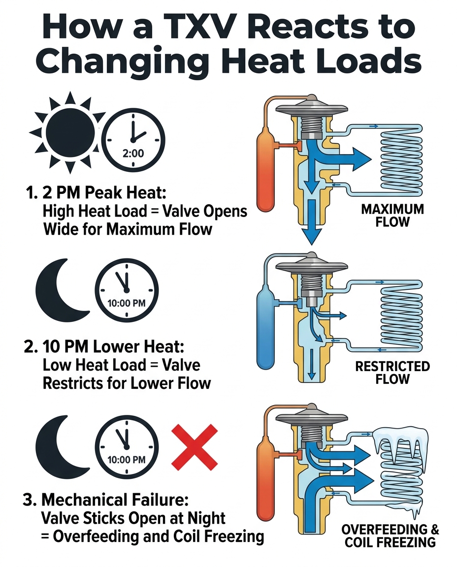 How a TXV Reacts to Changing Heat Loads