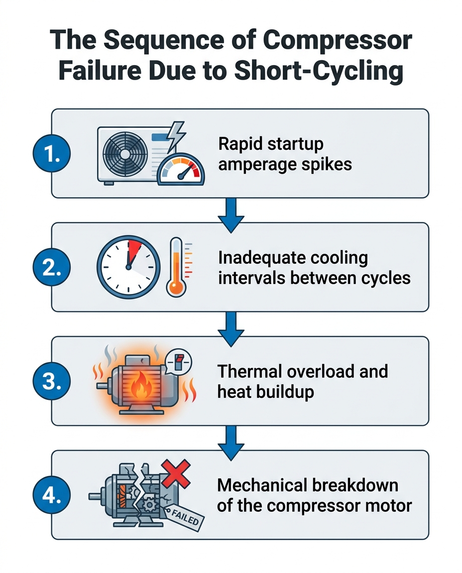 The Sequence of Compressor Failure Due to Short-Cycling