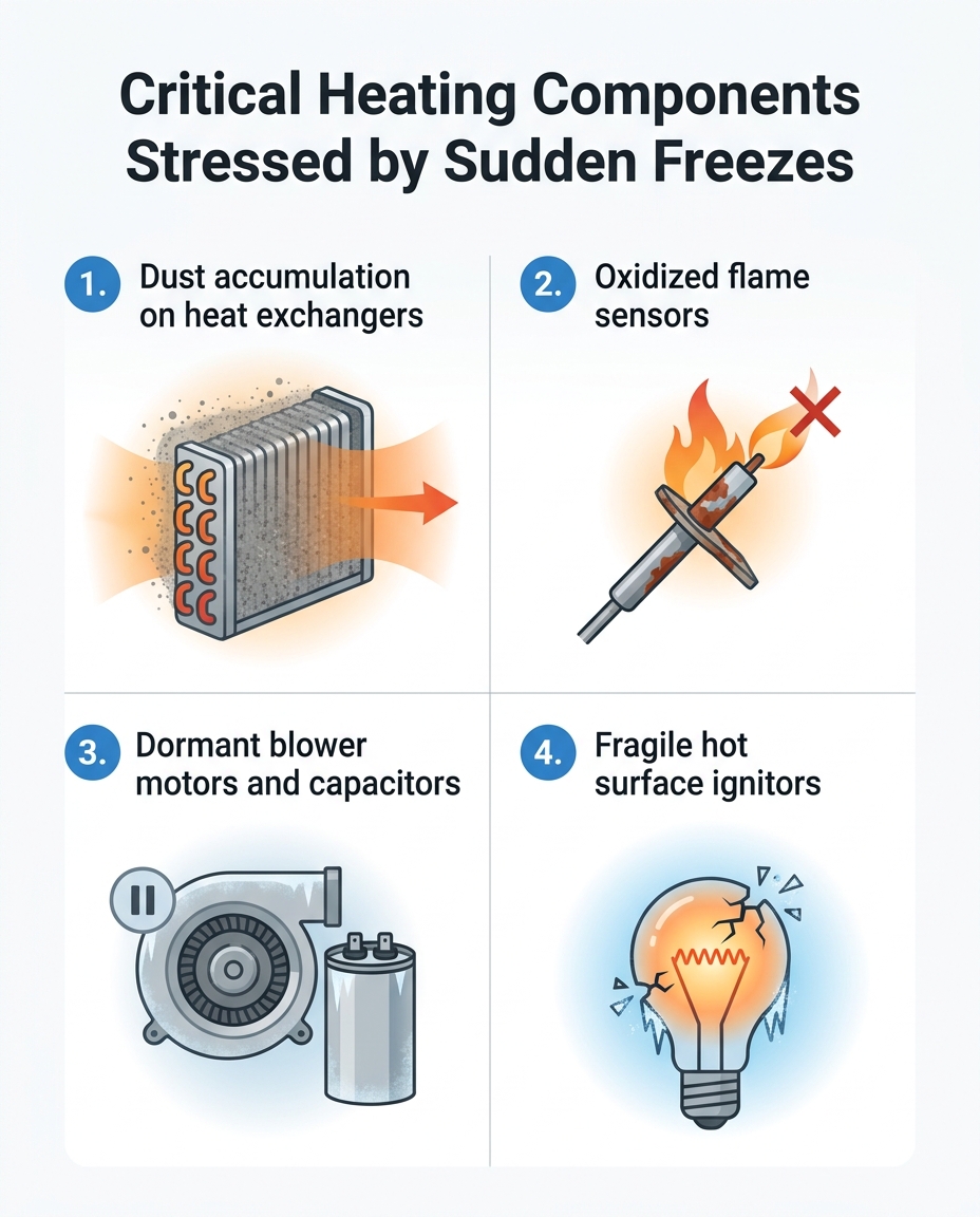 Critical Heating Components Stressed by Sudden Freezes