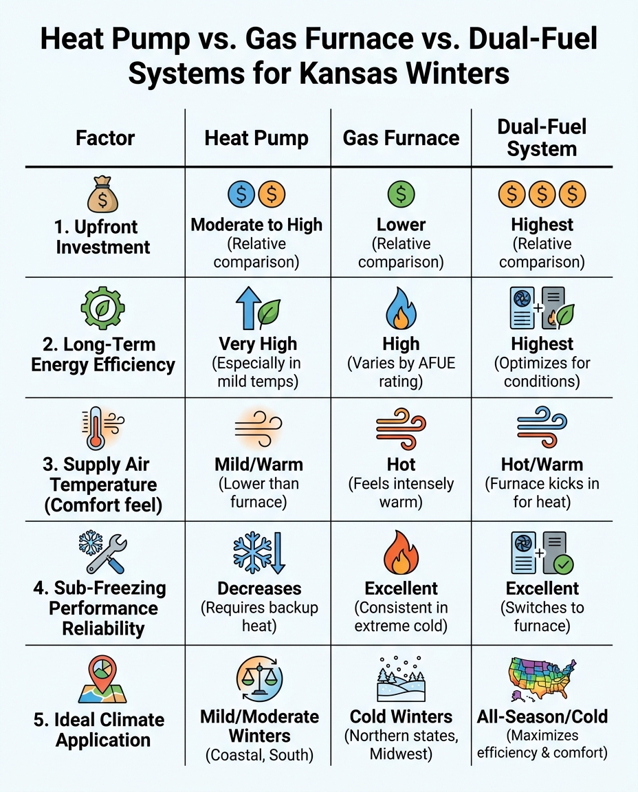 Heat Pump vs. Gas Furnace vs. Dual-Fuel Systems for Kansas Winters