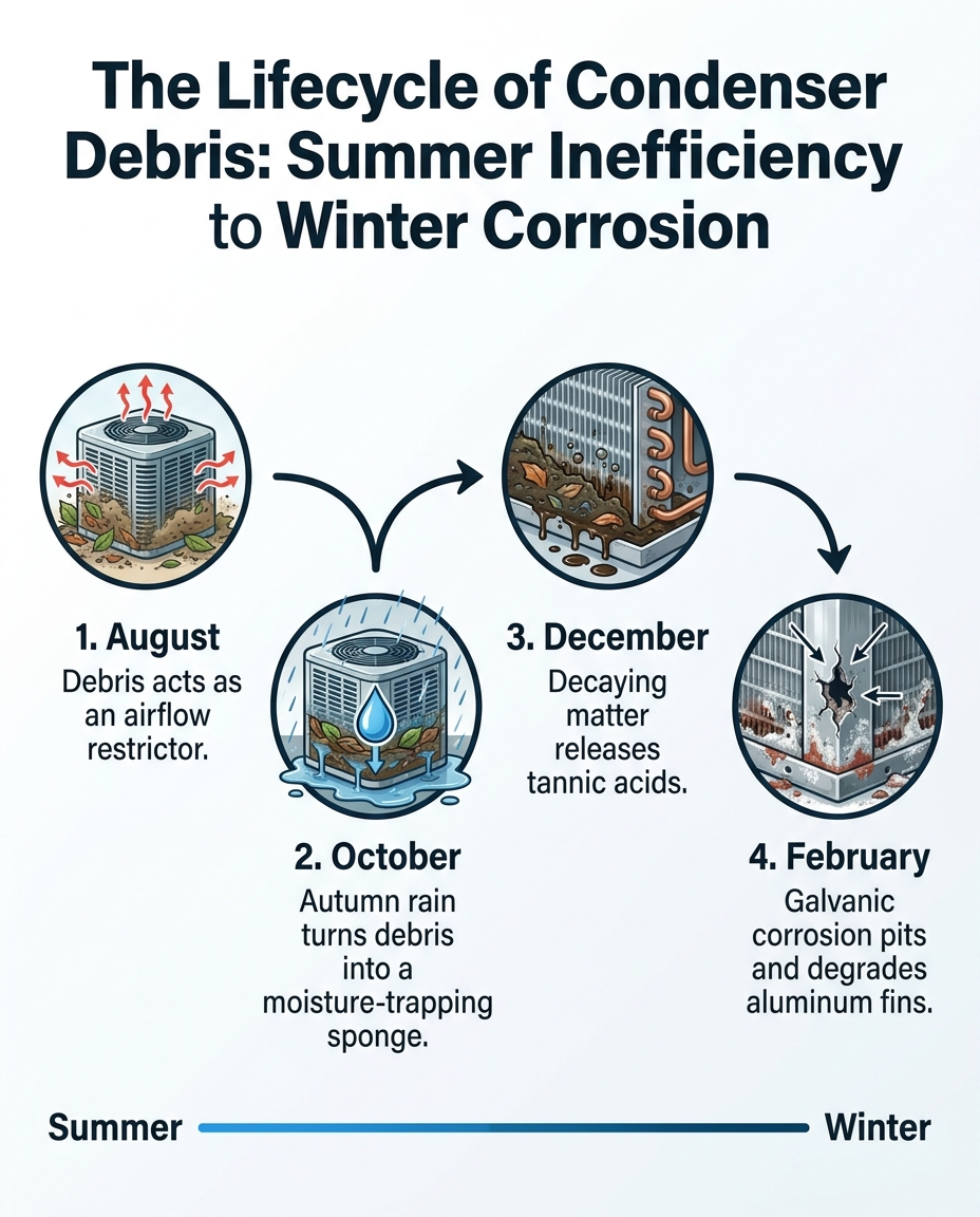 The Lifecycle of Condenser Debris: Summer Inefficiency to Winter Corrosion