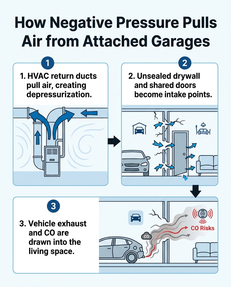 How Negative Pressure Pulls Air from Attached Garages