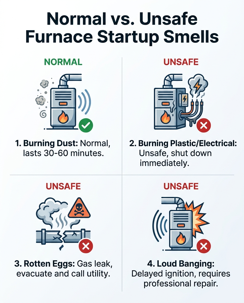 Normal vs. Unsafe Furnace Startup Smells