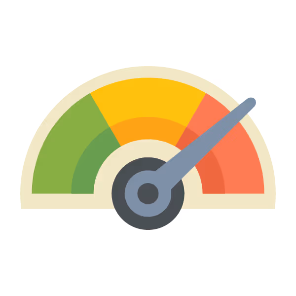 icon green, yellow, red meter with dial on red