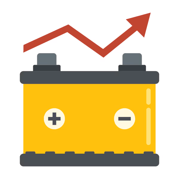 icon vehicle battery with red arrow pointing upward 